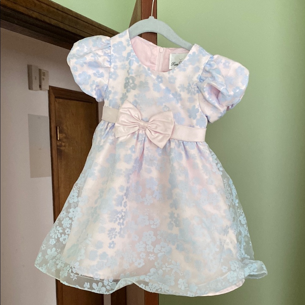 Rare Editions Blue and Pink Floral Kids Formal Dress